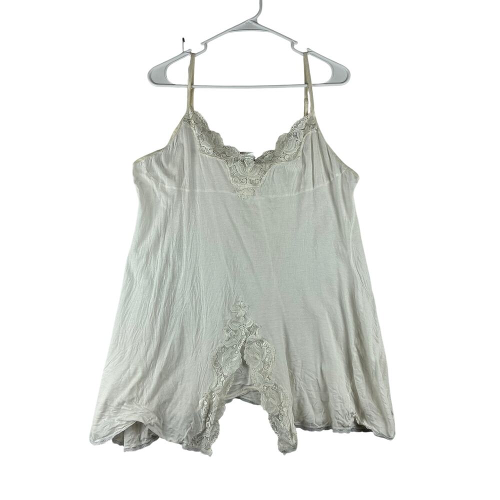 Vintage Etonne Lingerie Tank Womens Large White Lace Sexy 100% Cotton Adjustable